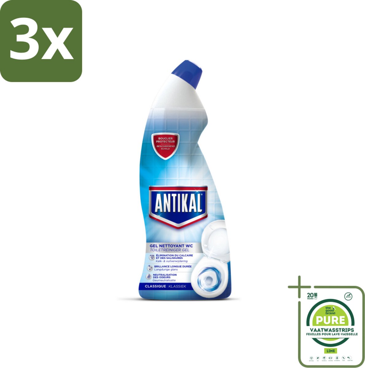 3 x Antikal WC Gel 750 ml - Grootverpakking - Toiletreiniger - Kalkverwijdering - Frisheid - Geurcontrole - Toilet Reinigen