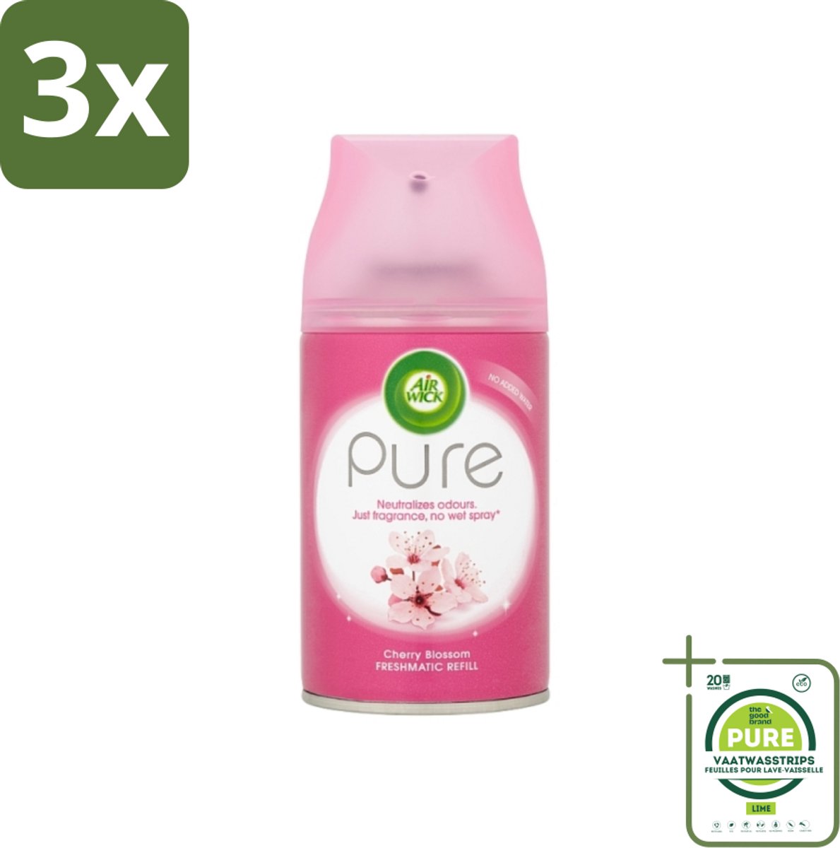 3 x Air Wick - Luchtverfrisser Navulling - Kersenbloesem - Automatische Spray - 250 ml - Grootverpakking - Kersenbloesem - Essentiële Oliën - Geur - Geurverspreiding - Fris