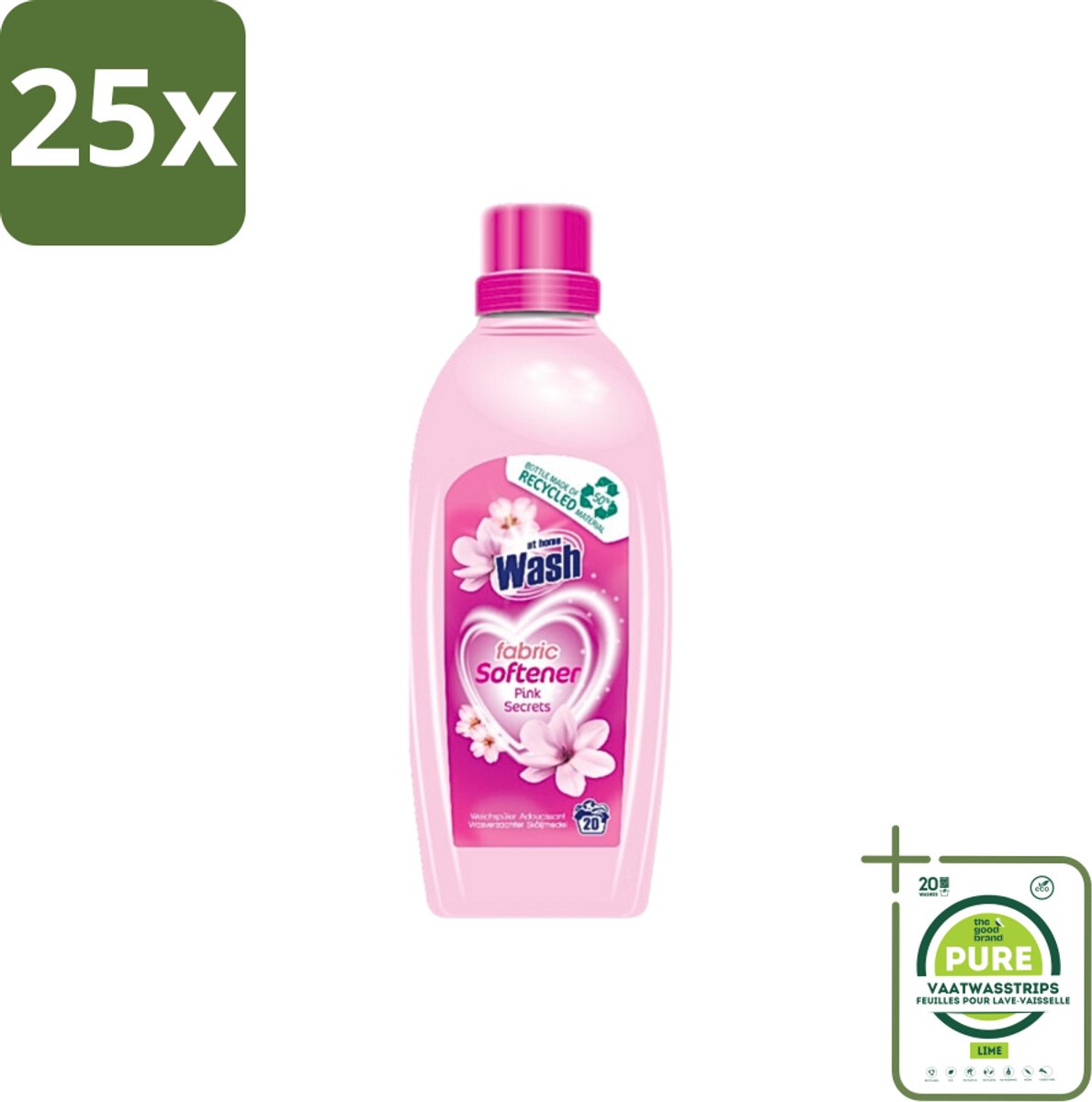 25 x At Home - Wash - Wasverzachter - Pink Secrets - 20 Wasbeurten - Grootverpakking - Wasverzachter - Wasverzachter Pink Secrets - Wasverzachter Voor Kleding - Wasverzachter Voor Alle Stoffen - Wasverzachter Voor Katoen