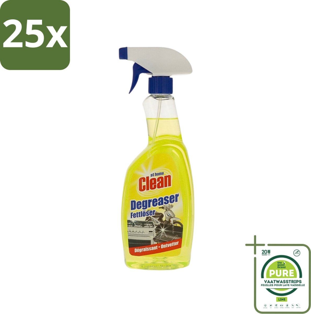25 x At Home - Clean - Ontvetter - Snel Resultaat - 750 ml - Grootverpakking - Ontvetter - Keuken Reiniger - Vetverwijdering - Snel Reinigen - Keuken Schoonmaken