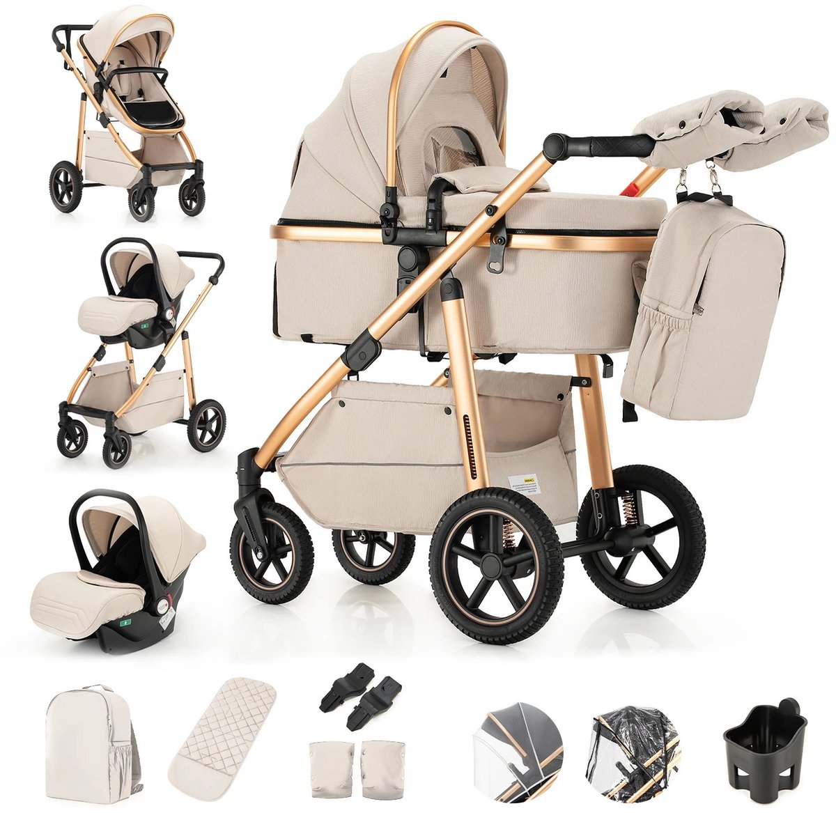 Wentinkmo Kinderwagen - kinderwandel wagen - kinder winkelwagentje - Luxueuze 3 in 1 babywandelwagen