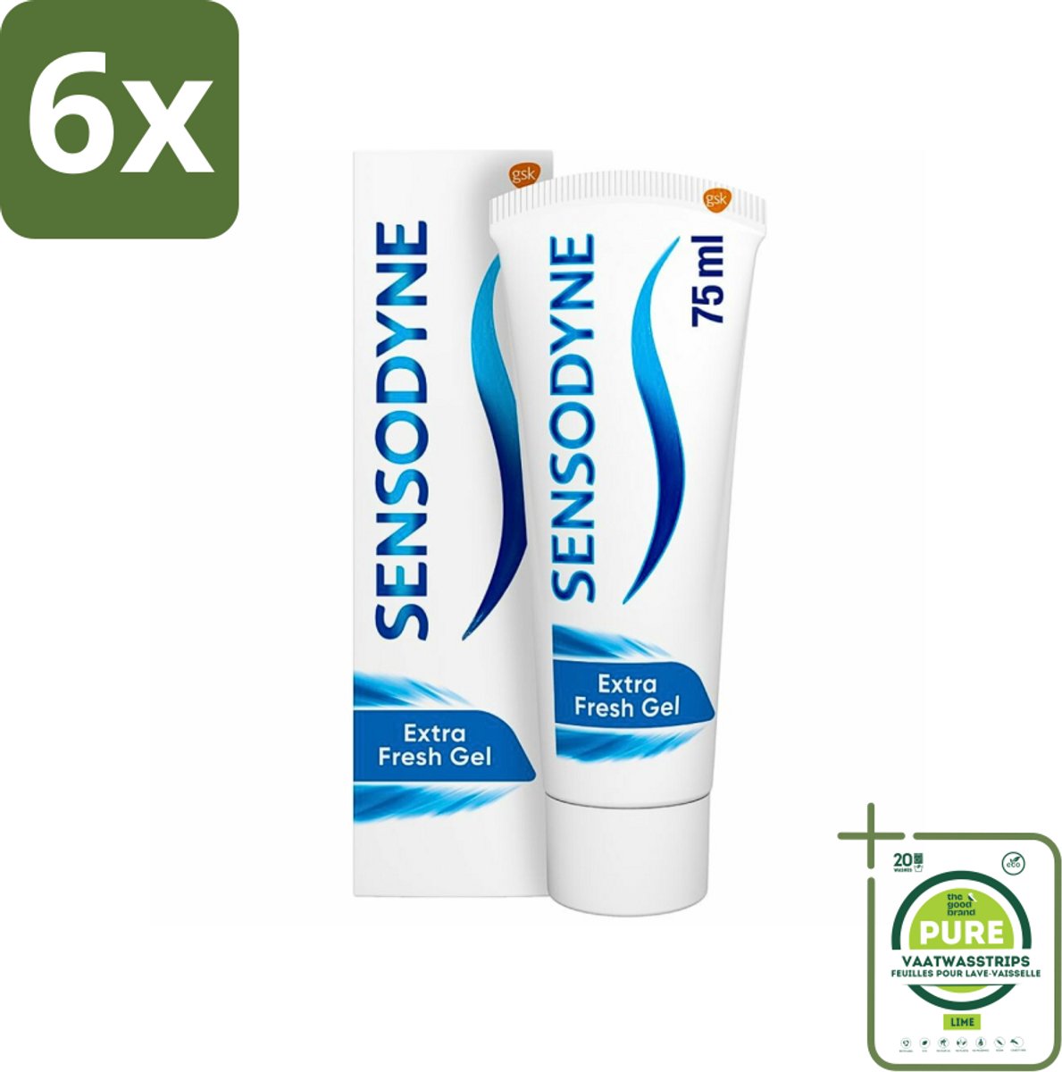 Sensodyne - Tandpasta - Extra Fresh Gel - Voor Gevoelige Tanden - 75 ml - Voordeelverpakking - 6 stuks - Gevoelige tanden - Tandpasta