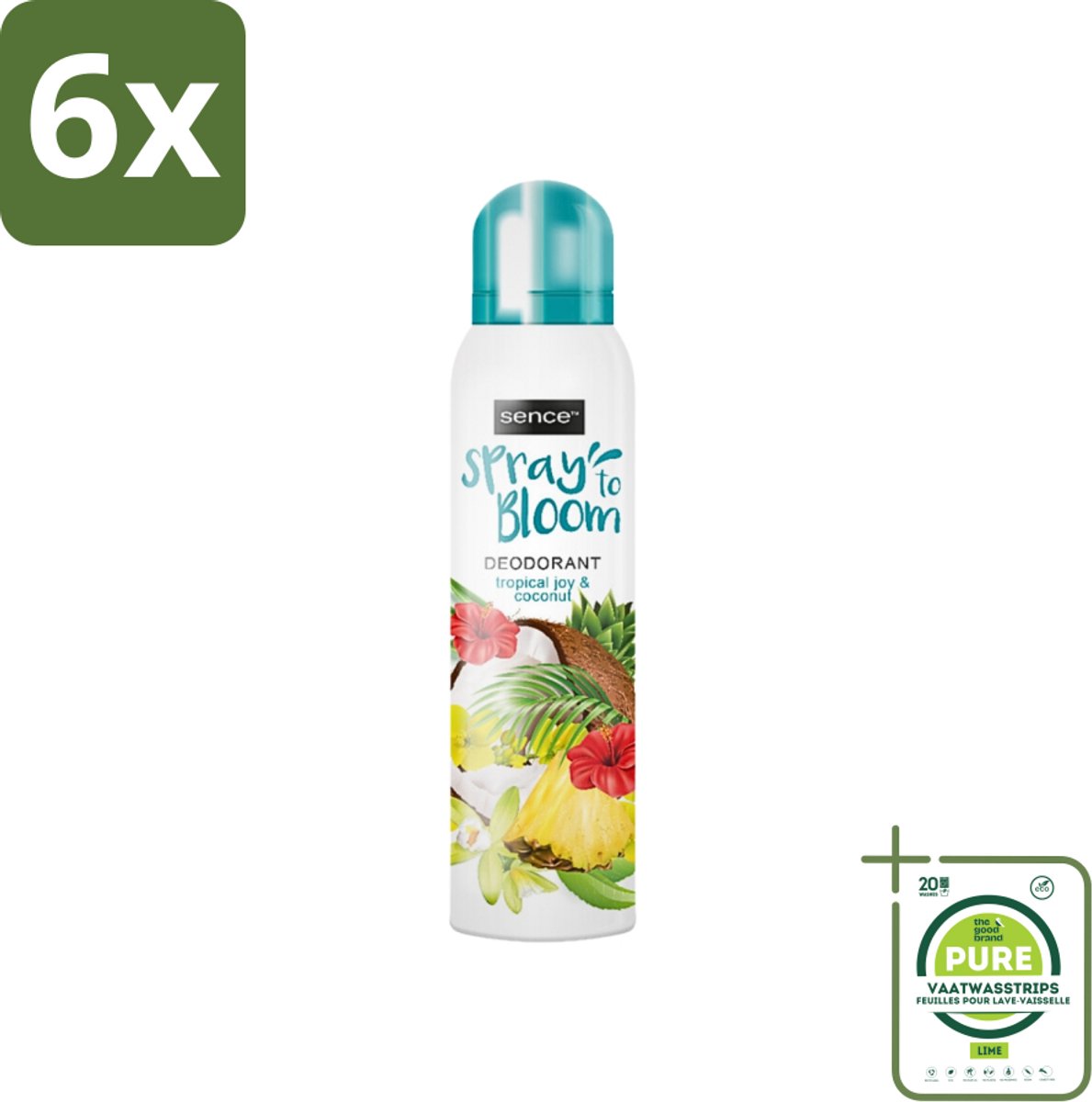 Sence - Tropical Joy & Coconut - Deodorant - Exotisch - 150 ml - Voordeelverpakking - 6 stuks - Kokos geur - Tropisch fruit