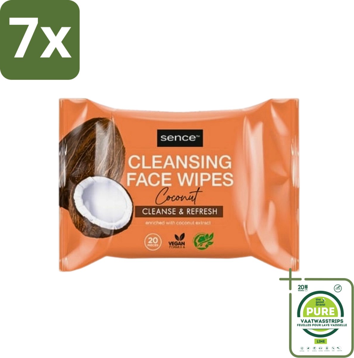 7 x Sence - Coconut - Gezichtsreinigingsdoekjes - Verzorgend - 20 Doekjes - Grootverpakking - Gezichtsreinigingsdoekjes - Kokos - Huidverzorging - Make-up Verwijderen - Hydrateren
