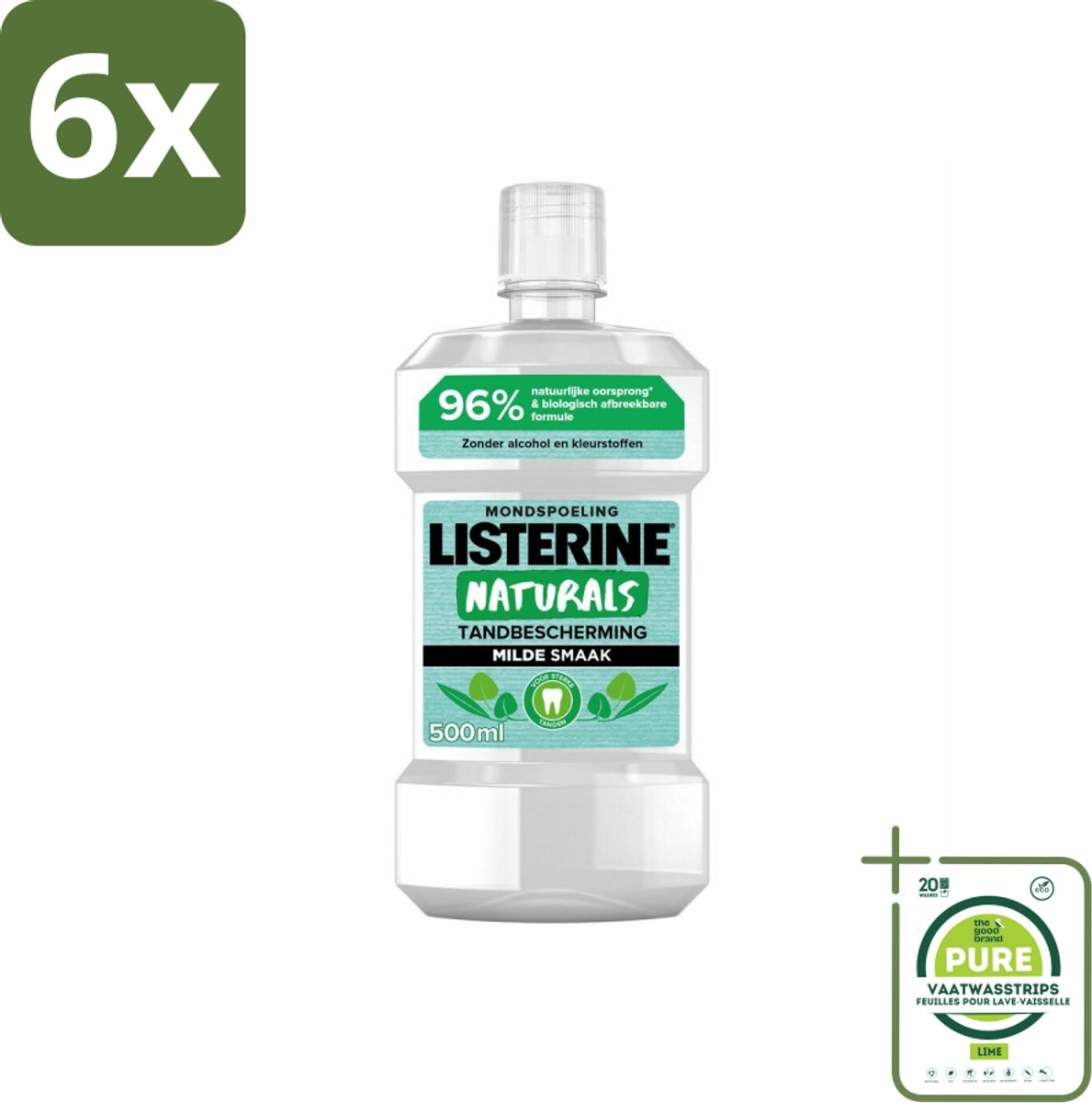 Listerine Naturals Mondwater Tandbescherming 500 ml - Voordeelverpakking - 6 stuks - Mondspoeling - Mondwater