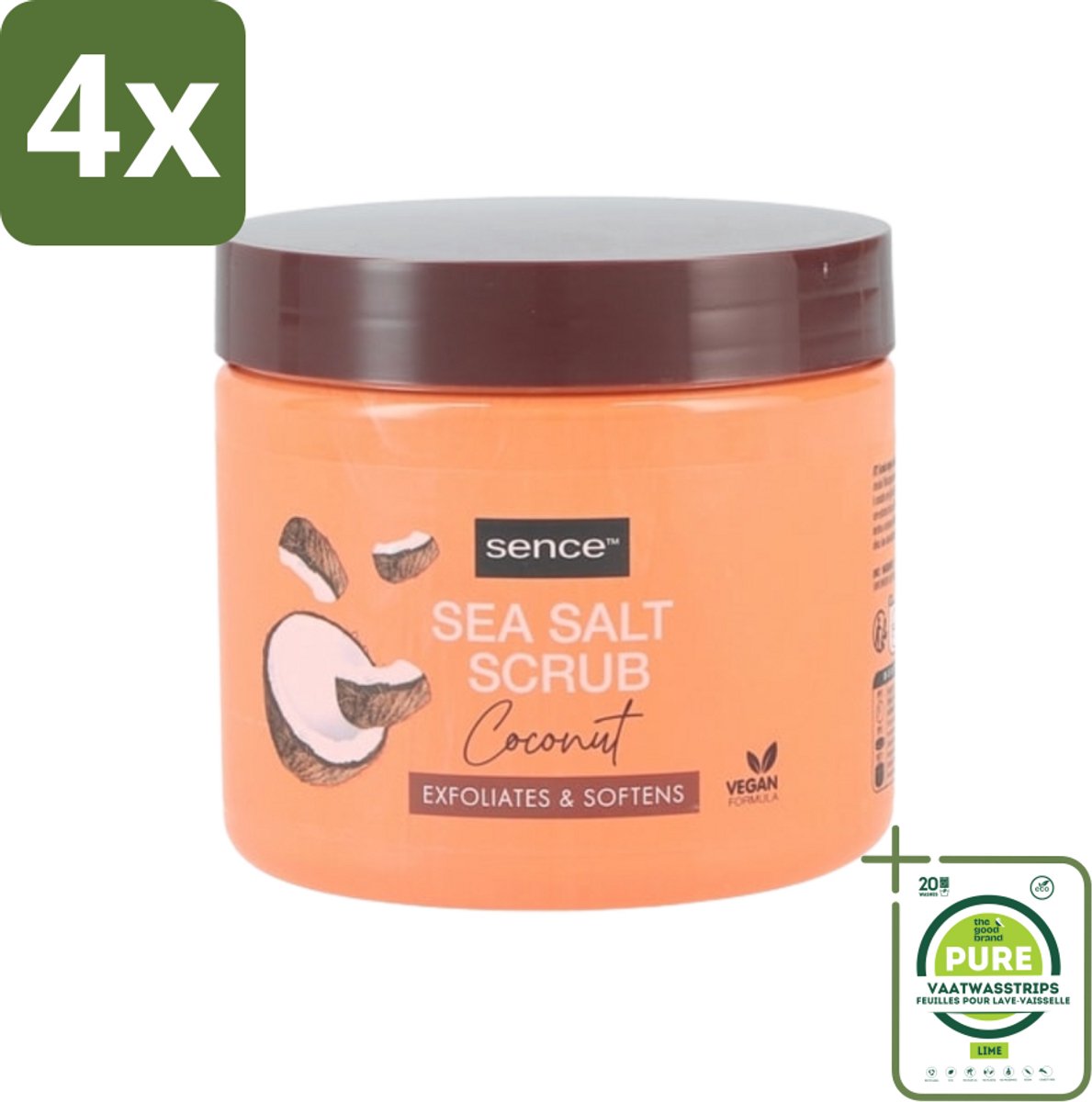Sence - Coconut - Bodyscrub - Verzorgend - 500 g - Voordeelverpakking - 4 stuks - Bodyscrub - Kokos