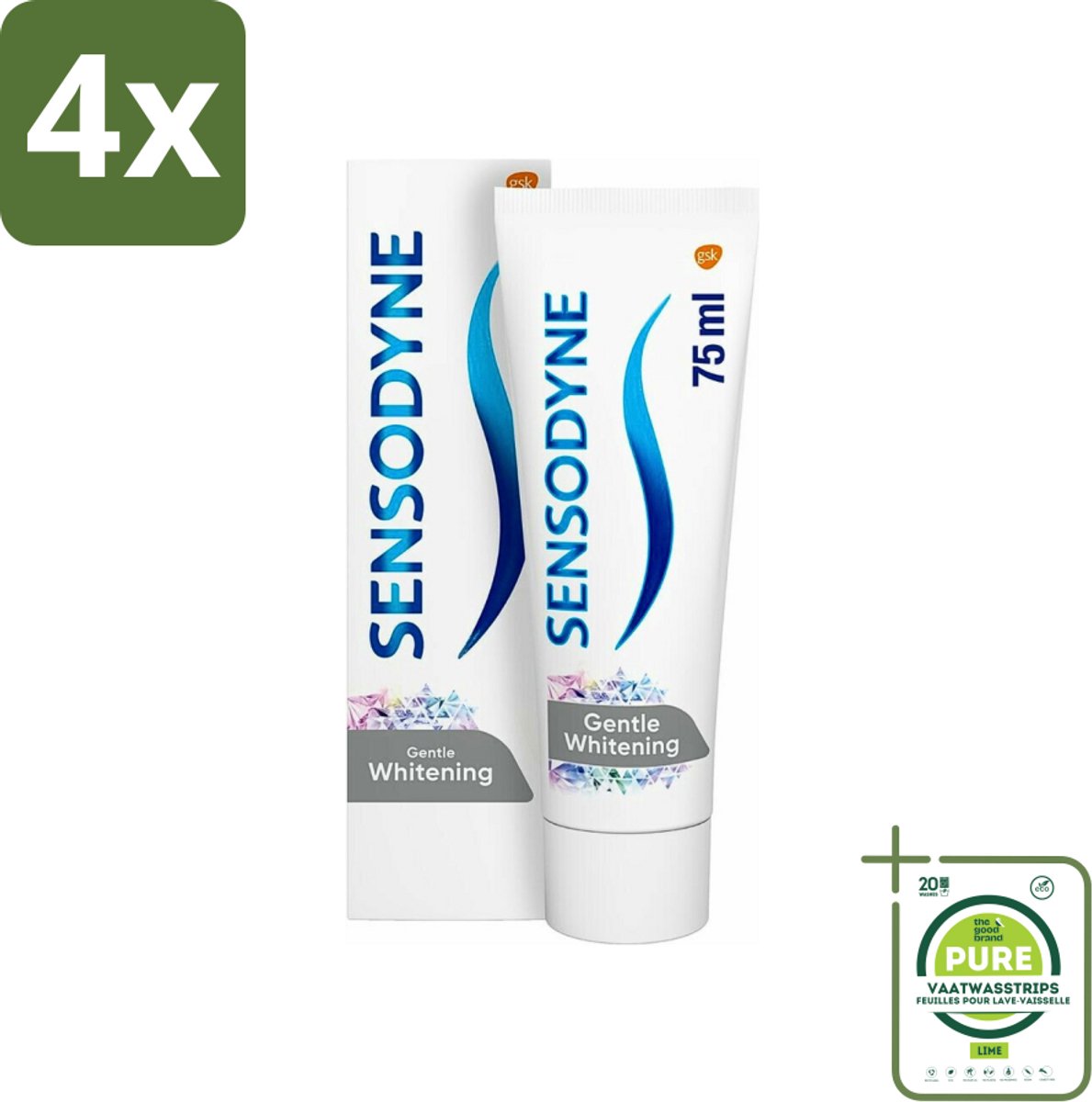 Sensodyne - Tandpasta - Gentle Whitening - Milde Reiniging - 75 ml - Voordeelverpakking - 4 stuks - Gevoelige tanden - Tandpasta