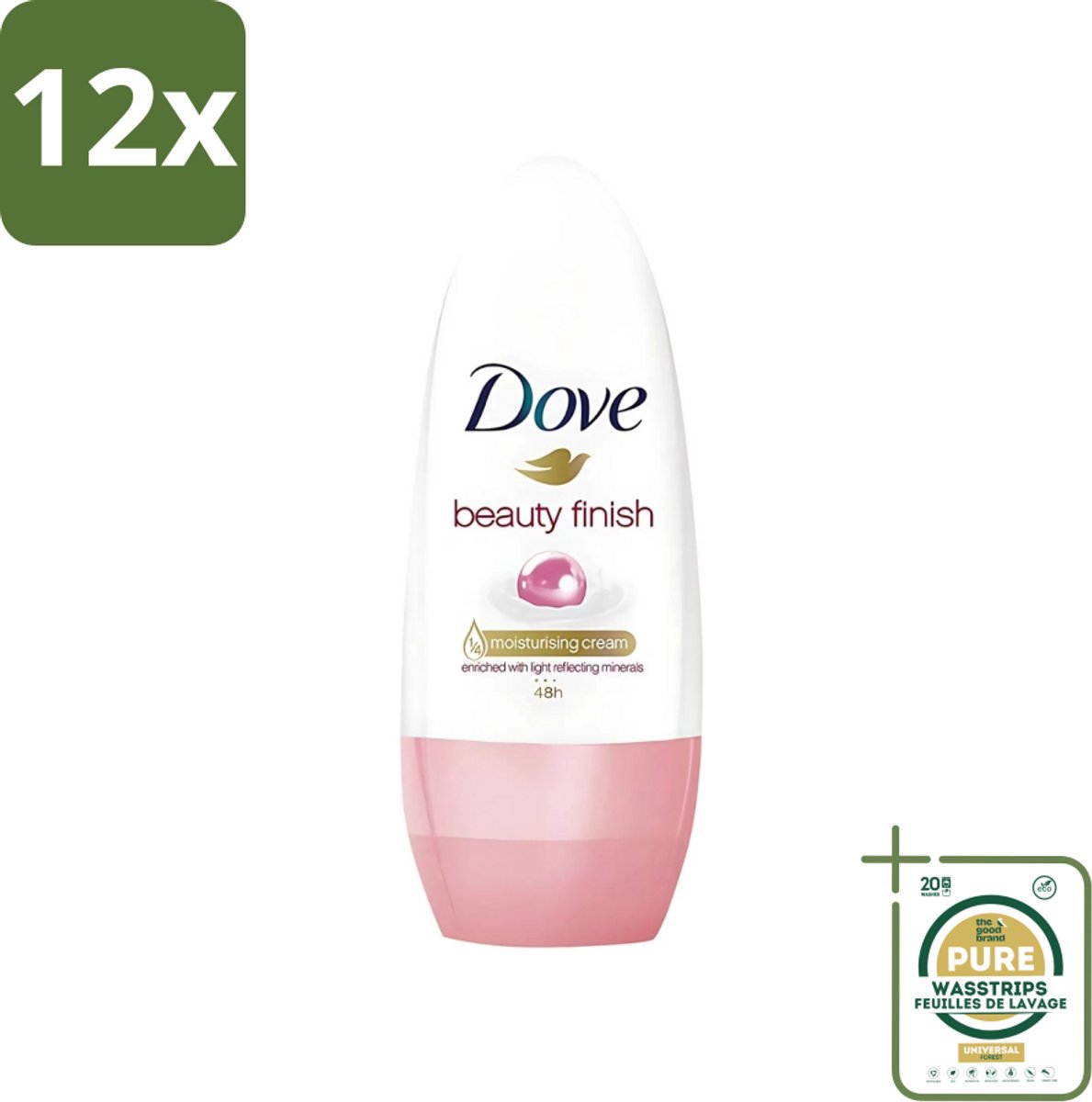 Dove - Deodorant - Roll-On Beauty Finish - Soepele geur en verzorging - 50 ml - Voordeelverpakking - 12 stuks - Beauty mineraal - Huid verzorging