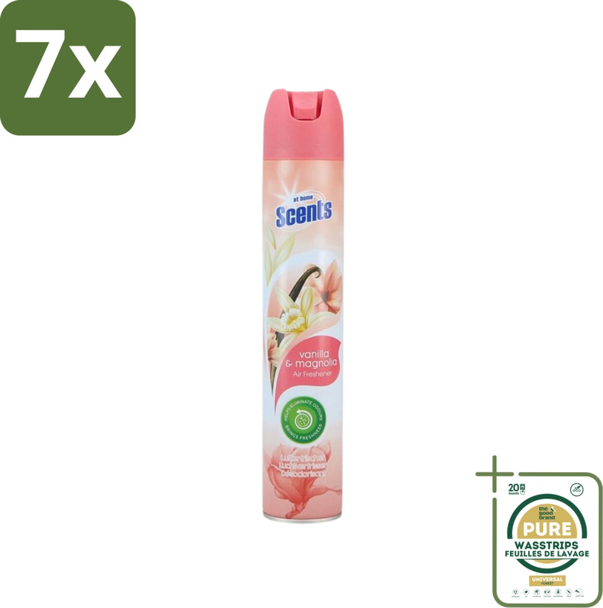 7 x At Home - Scents - Luchtverfrisser - Vanilla & Magnolia - Verwijdert Vieze Geurtjes - 400 ml - Grootverpakking - Luchtverfrisser - Geur - Vieze Geurtjes - Geur Neutraliseren - Geur Verspreiding