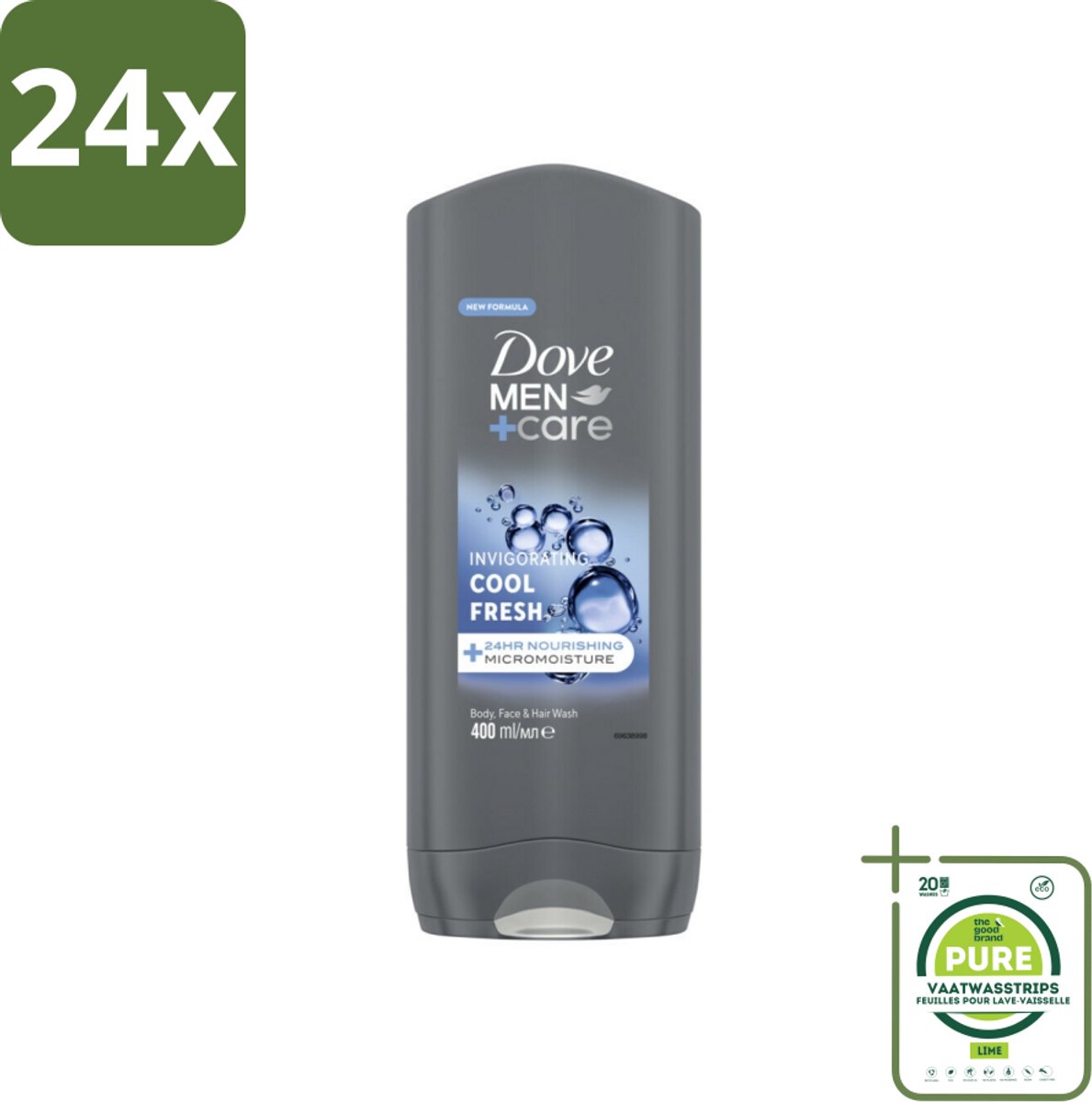 Dove - Douchegel - Men+ Care Cool Fresh - Verfrissend en energiegevend - 400 ml - Voordeelverpakking - 24 stuks - Douchegel voor mannen - Verfrissende geur