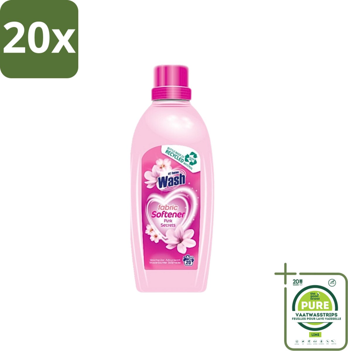 20 x At Home - Wash - Wasverzachter - Pink Secrets - 20 Wasbeurten - Grootverpakking - Wasverzachter - Wasverzachter Pink Secrets - Wasverzachter Voor Kleding - Wasverzachter Voor Alle Stoffen - Wasverzachter Voor Katoen
