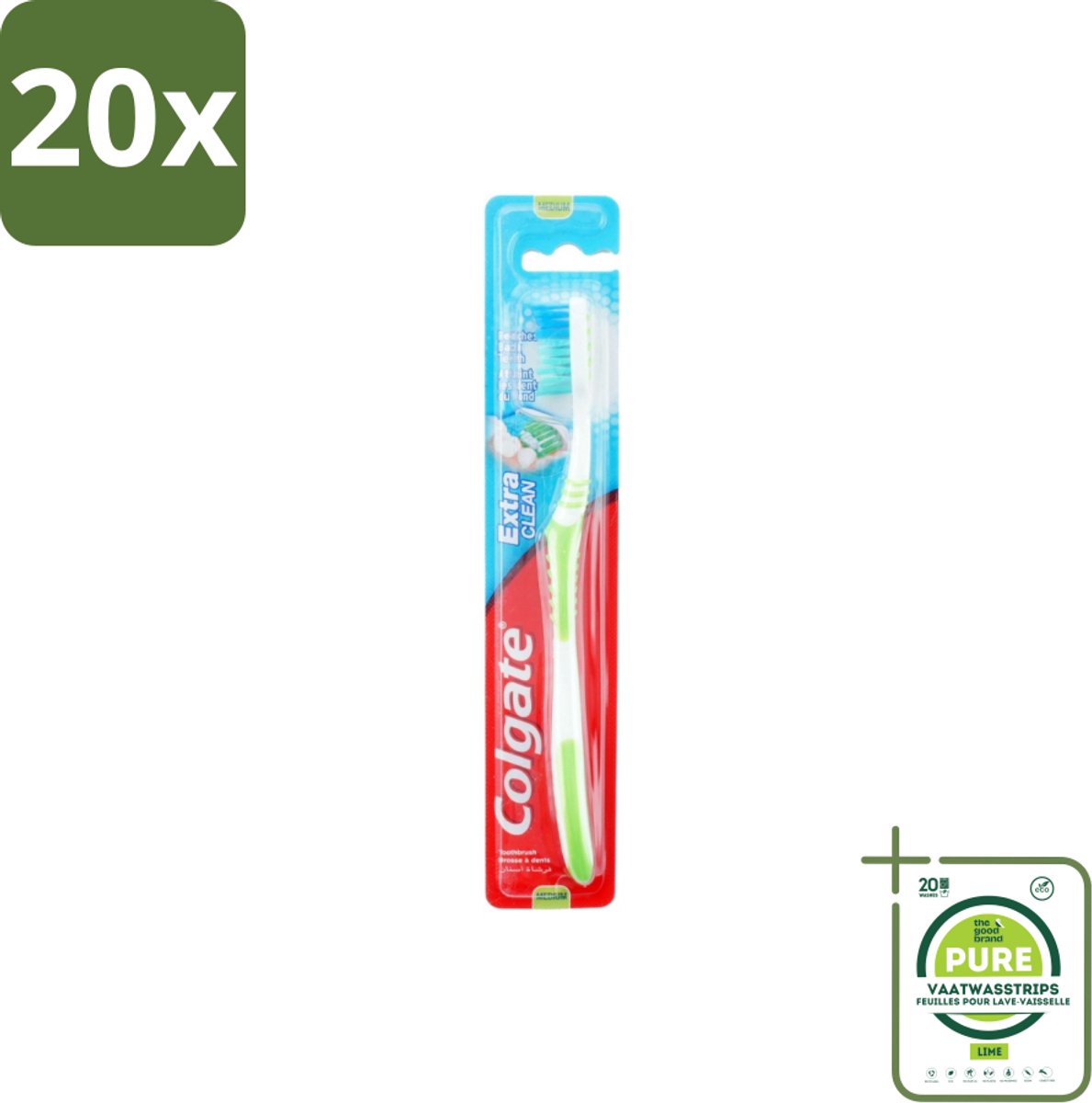 20 x Colgate - Tandenborstel - Extra Clean Medium - 1 Tandenborstel - Grootverpakking - Tandenborstel - Tandenpoetsen - Tandenborstel Medium - Tandenborstel Gebogen Kop - Tandenborstel Anti-slip