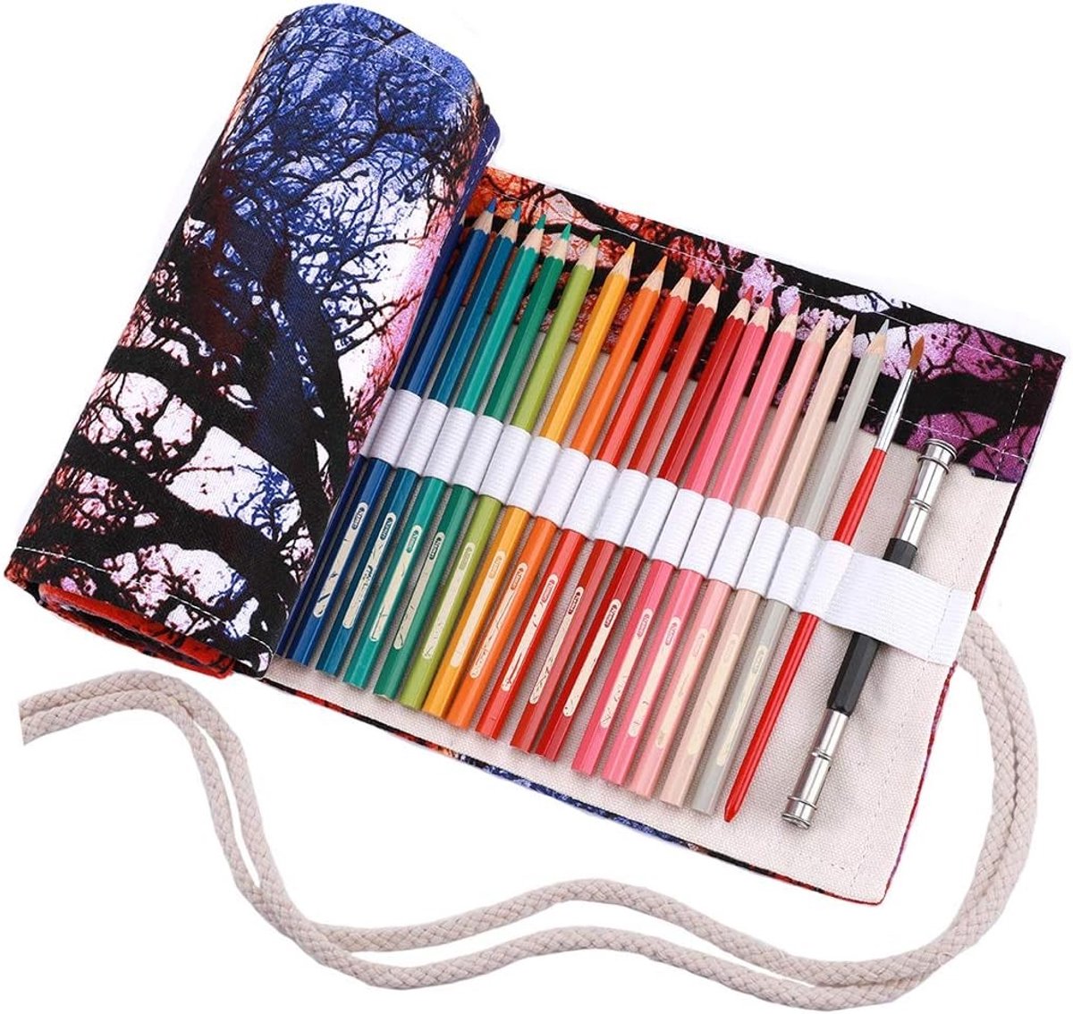Kleurpotlood Opbergzak voor 48 Stuks, Canvas Tasje voor Creatieve Kunst en Tekenmateriaal - Sunset Design