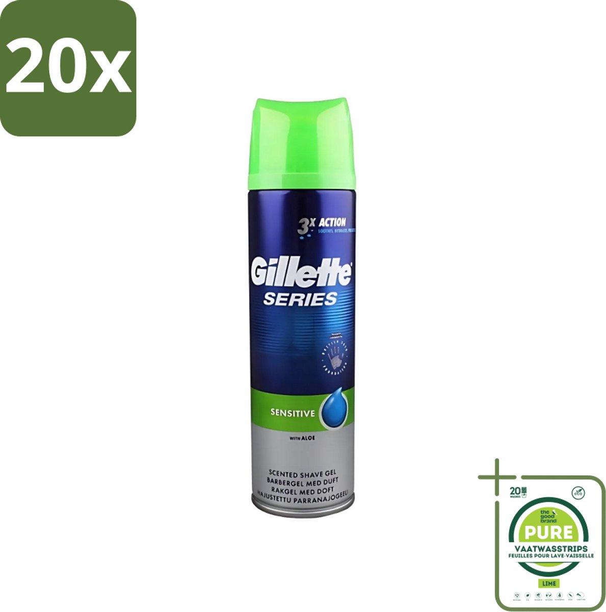 20 x Gillette Series - Scheergel - Sensitive - Aloe Vera - Voor de gevoelige huid - 200 ml - Grootverpakking - Gevoelige Huid - Scheergel - Scheren - Roodheid - Irritatie