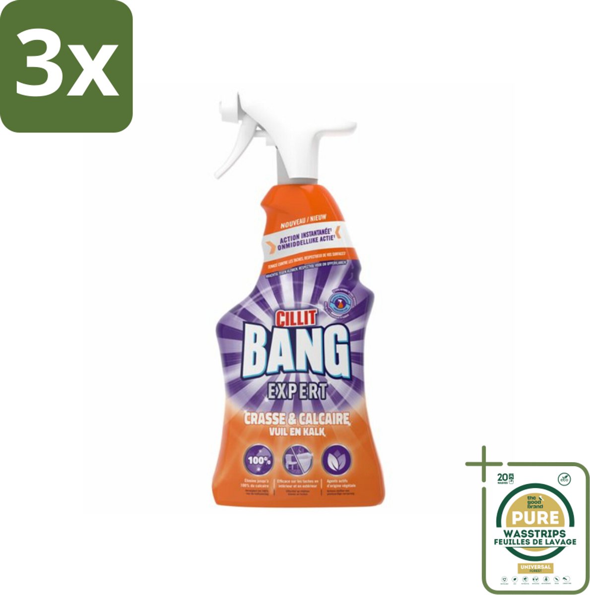 3 x Cillit Bang Lime & Grime Spray 750 ml - Grootverpakking - Kalk - Vet - Vuil - Reinigen - Keuken