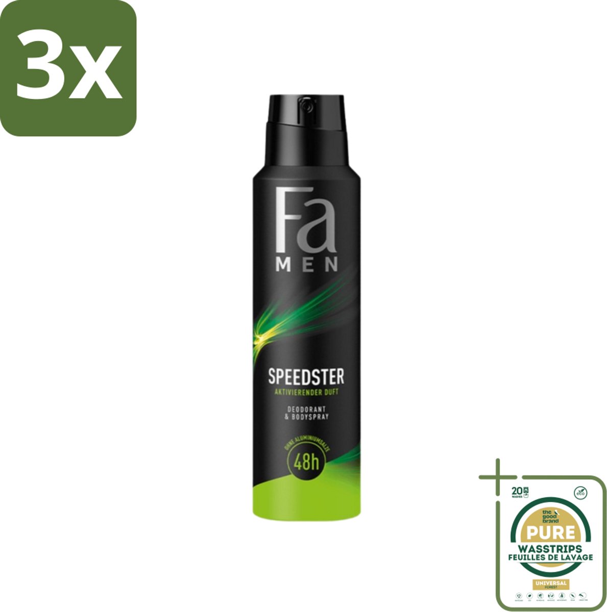 3 x Fa - Deodorant Spray - Speedster - Frisse Geur & Langdurige Bescherming - 48 uur Bescherming - 150 ml - Grootverpakking - 48 Uur Bescherming - Deodorant Spray - Frisse Geur - Geurveroorzakende Bacteriën - Dermatologisch Getest