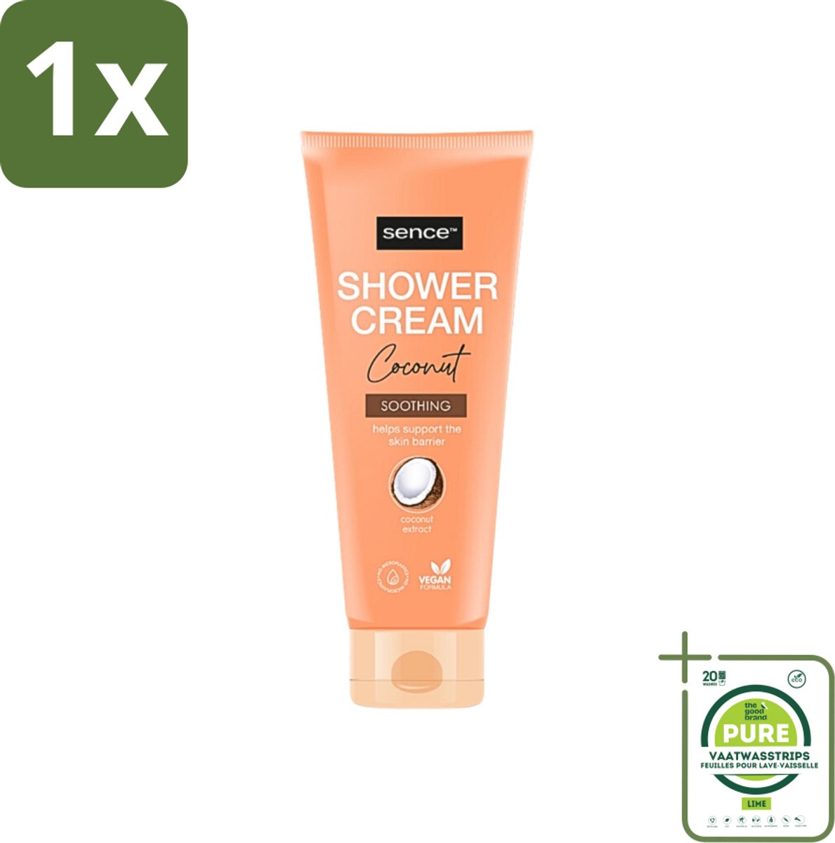 1 x Sence - Coconut - Douchecrème - Verzorgend - 200 ml - Douchecrème Kokos - Kokos Geur - Hydraterende Douchecrème - Verzorgende Douche - Zachte Huid