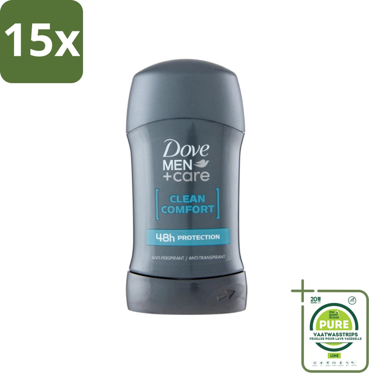 15 x Dove - Deodorant - Stick Clean Comfort - Zachte bescherming - 50 ml - Grootverpakking - Deodorant Stick - Zweetbestendig - Huidcomfort - 48 Uur Bescherming - Alcoholvrij