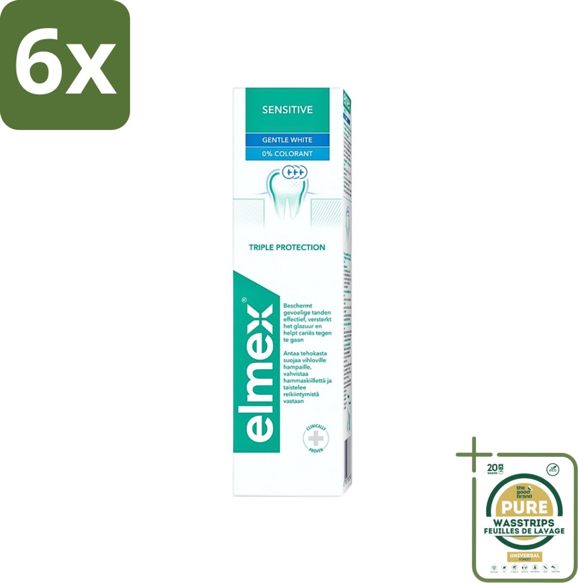 Elmex - Tandpasta - Sensitive Whitening - Triple Protection - 75 ml - Voordeelverpakking - 6 stuks - Mondgezondheid - Witte glimlach