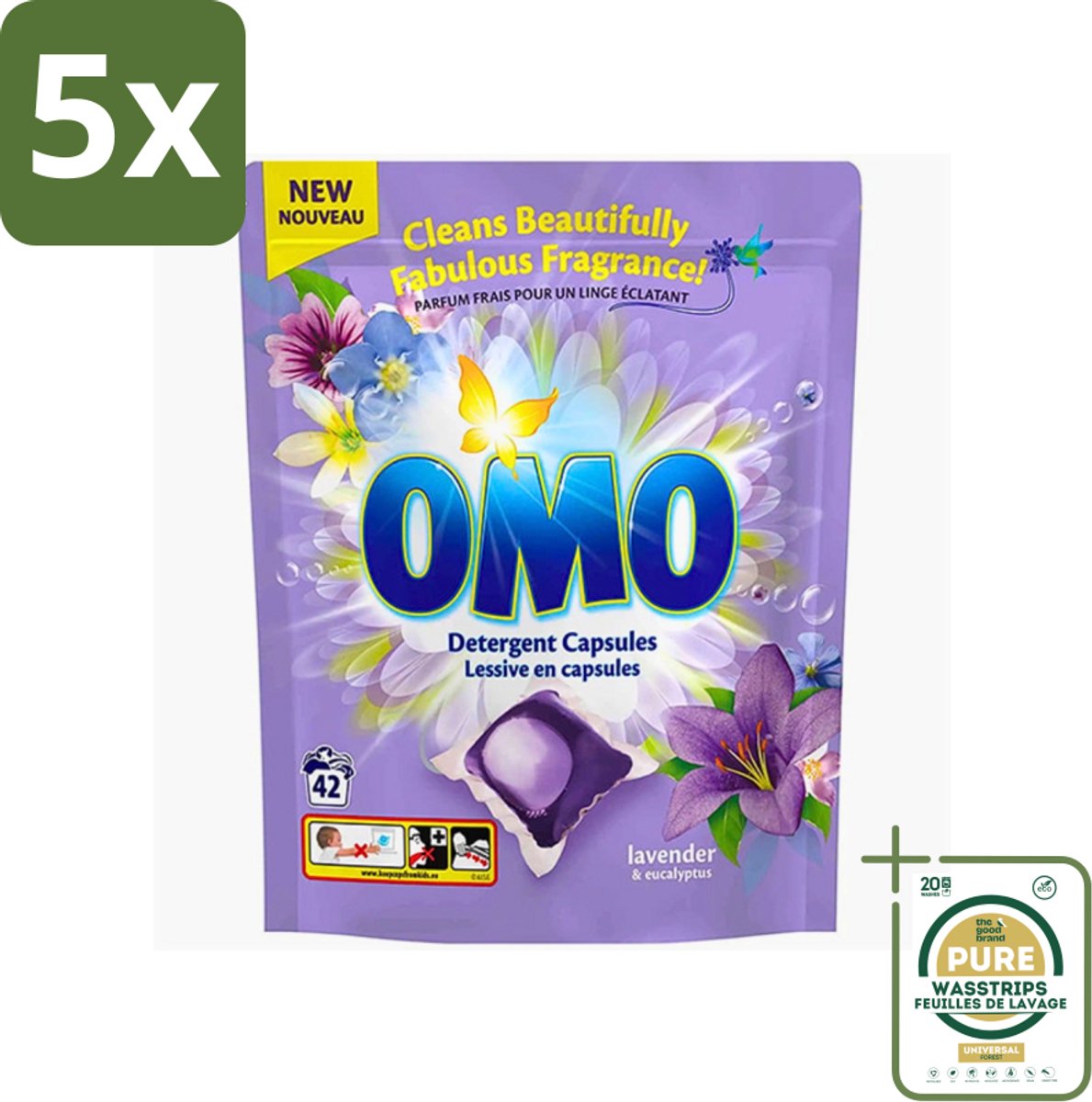 5 x Omo - Wascapsules - Lavendel & Eucalyptus - Krachtige geur - 42 Capsules - Grootverpakking - Wascapsules - Wasmiddel - Wascapsules Lavendel En Eucalyptus - Was Voor Gekleurde Kleding - Wasmiddel Voor Gekleurde Kleding