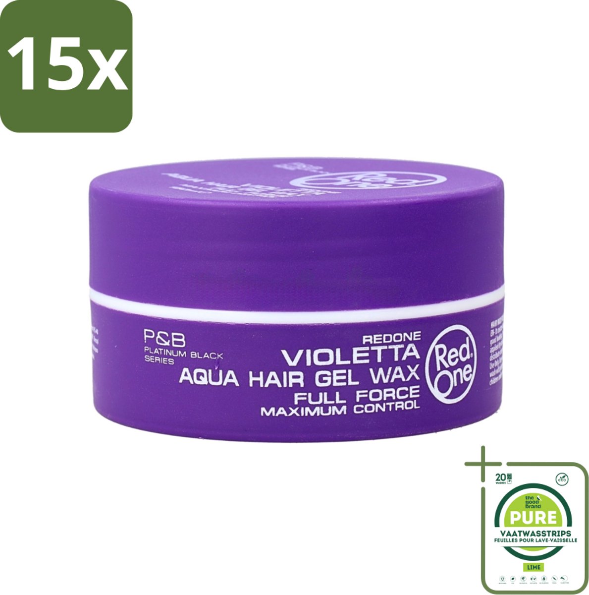 15 x Red One - Haarwax - Quicksilver - Aqua Hair Gel Wax - Voor Sterke Hold & Glans - 150 ml - Grootverpakking - Haarwax - Haartypen - Styling Wax - Haartypen - Haartypen