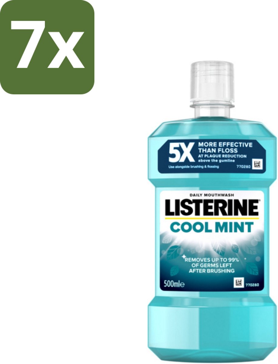 7 x Listerine - Mondwater - Cool Mint - Verfrissend - 500 ml - Mondwater - Mondspoeling - Antibacterieel Mondwater - Frisse Adem - Tandplak