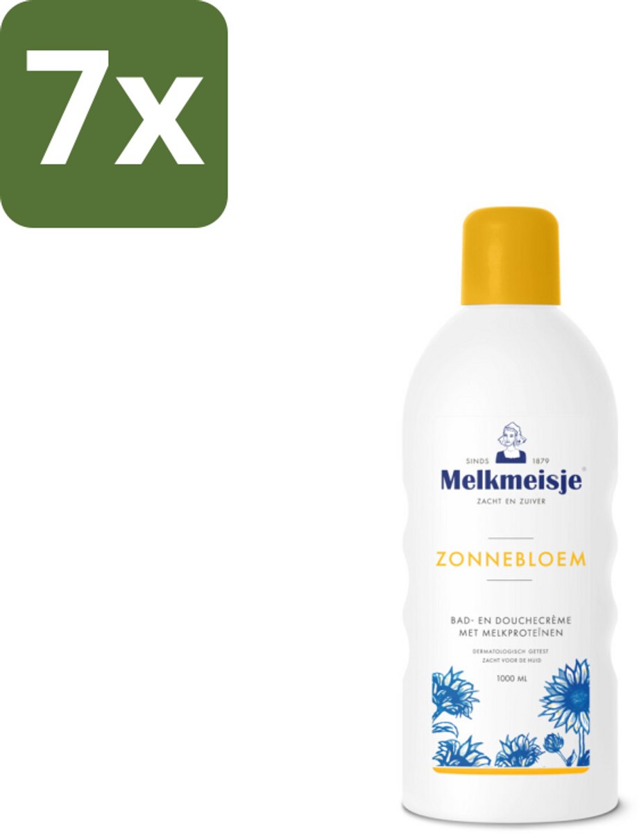 7 x Melkmeisje Bad en Douche Crème Zonnebloem en Melk 1000 ml - Douchecrème - Melkmeisje - Bad En Douche - Melkcrème - Zonnebloem Crème