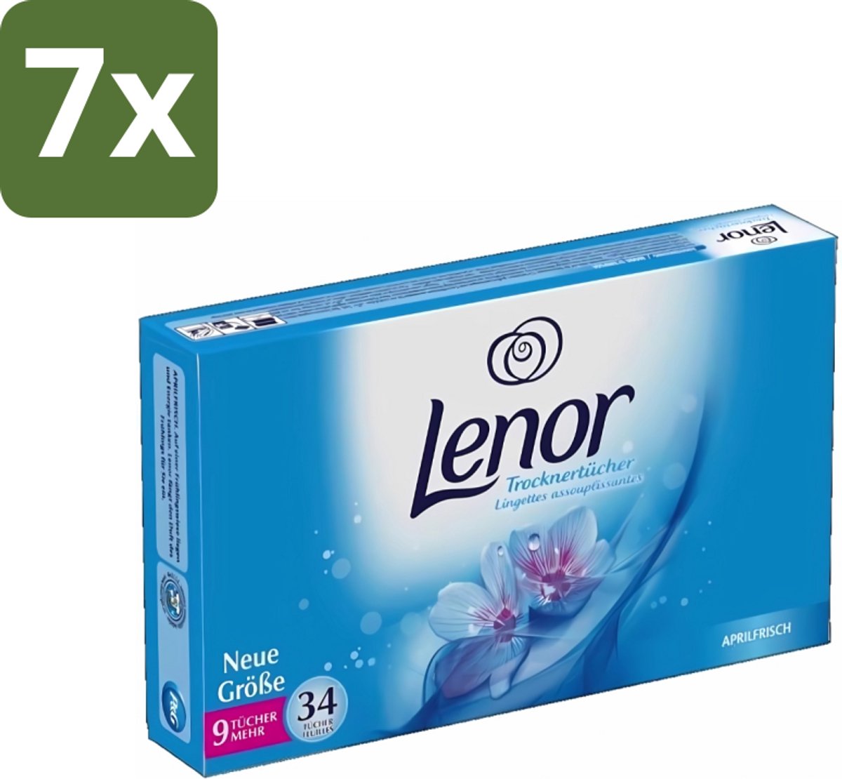 7 x Lenor - Droogtrommeldoekjes - Aprilfris - Textielverfrisser - 34 Doekjes - Droogtrommeldoekjes - Wasdoekjes - Textielverfrisser - Frisheid - Statische Elektriciteit