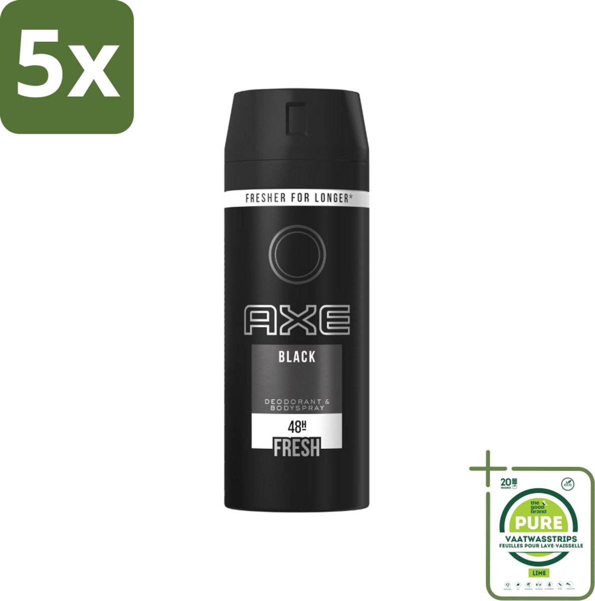 5 x Axe Deodorant Bodyspray Black 150 ml - Grootverpakking - Axe Deo Black Spray - Anti-transpirant - Zweetgeur - Bodyspray - Sandelhout Geur