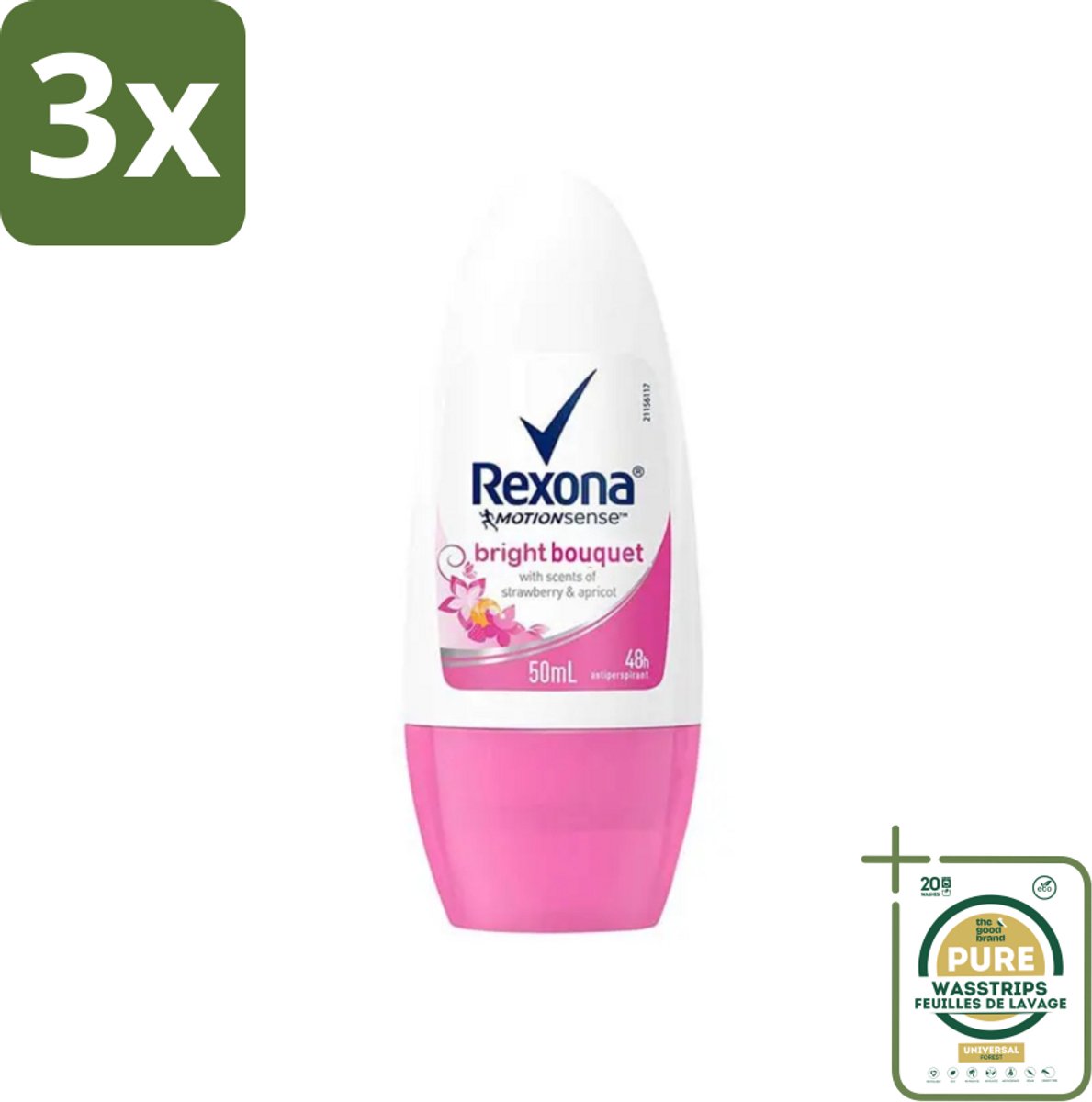 3 x Rexona - Bright Bouquet - Deo Roll-on - 50 ml - Grootverpakking - Deodorant - Zweet - Lichaamsgeur - Bloemige Geur - Frisheid