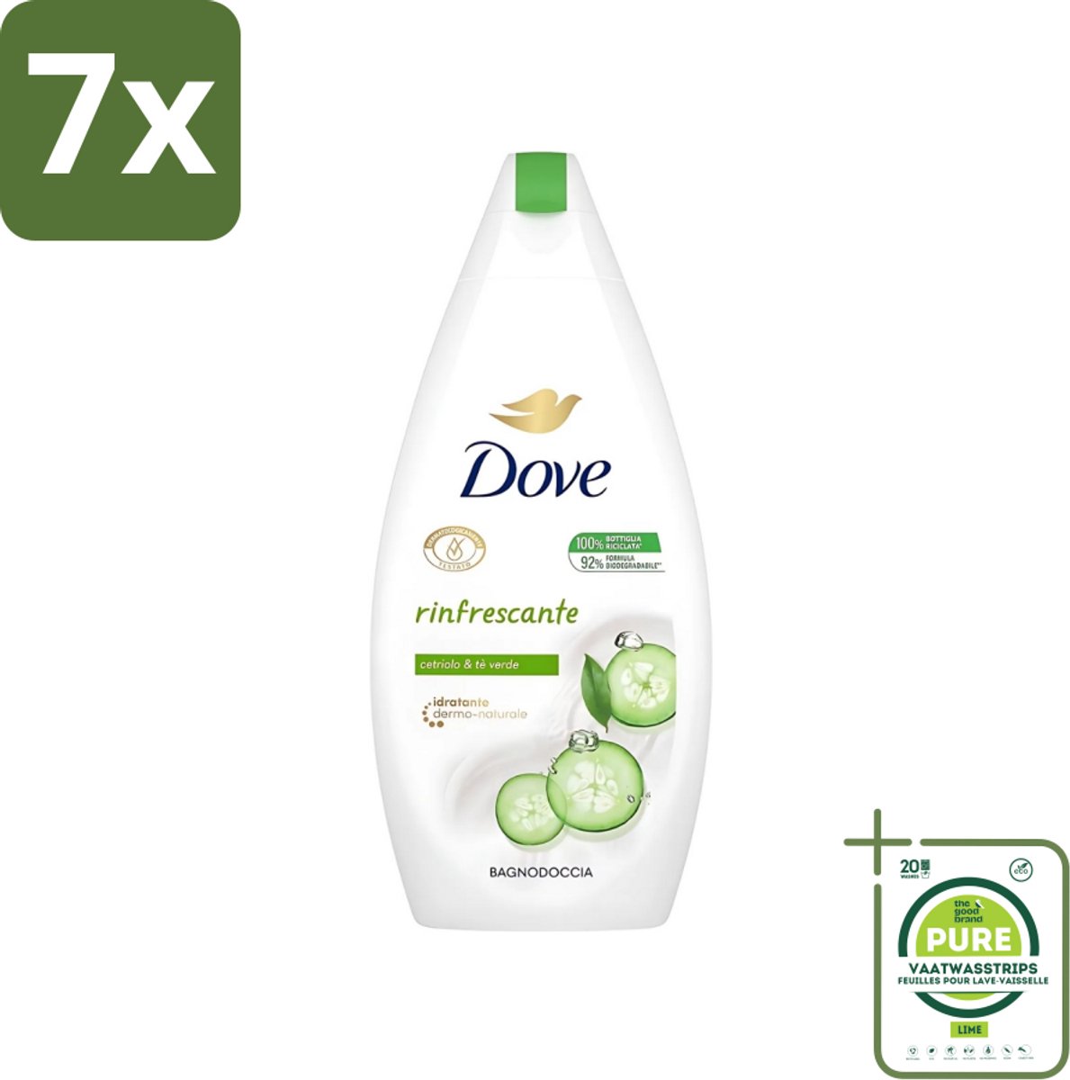 7 x Dove - Douchegel - Refreshing - Komkommer & Groene thee - Verfrissend - 400 ml - Grootverpakking - Douchegel - Frisheid - Reiniging - Uitdroging - Scrub