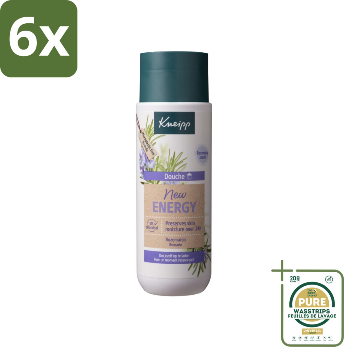 Kneipp Douche New Energy 200 ml - Voordeelverpakking - 6 stuks - Rozemarijn - Natuurlijke geur