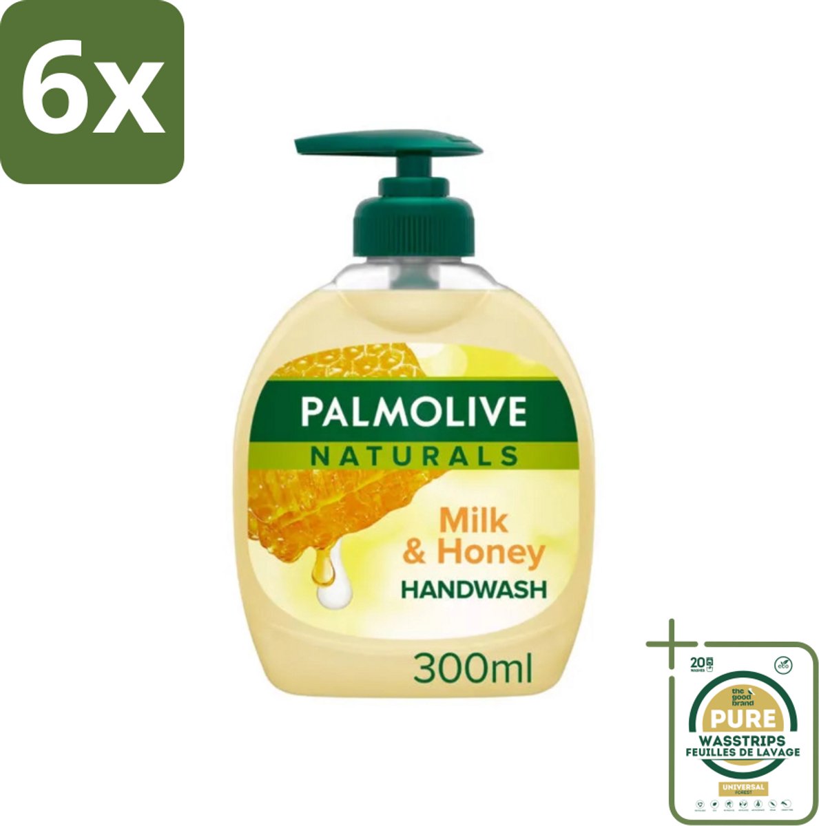 Pamlolive Naturals - Handzeep - Melk & Honing - 300 ml - Voordeelverpakking - 6 stuks - Zeepvrije handzeep - Handen verzorgen