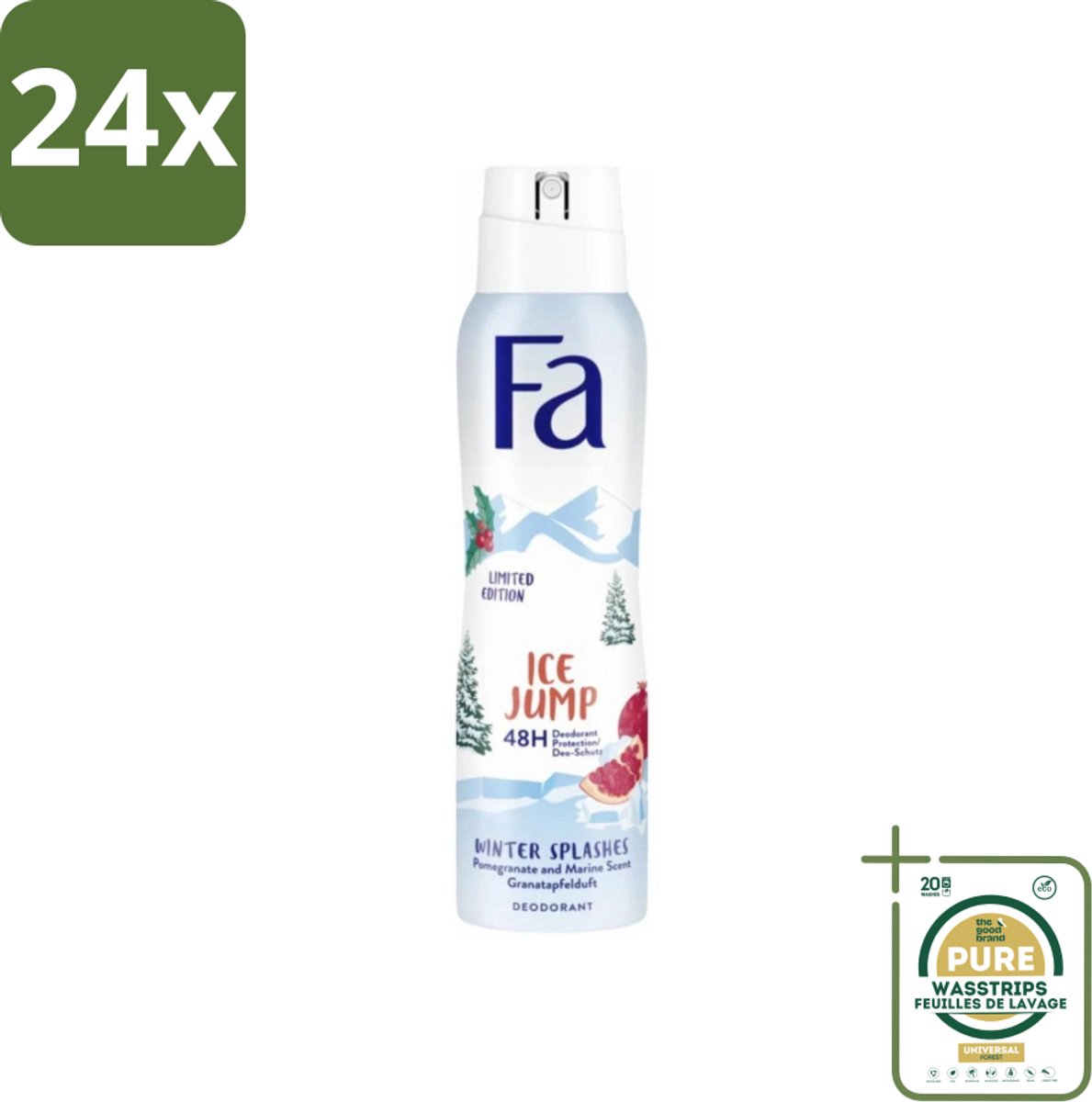 Fa - Deodorant Spray - Winter Splashes Ice Jump - Koel - 48 uur Bescherming - 150 ml - Voordeelverpakking - 24 stuks - 48 uur bescherming - Koel