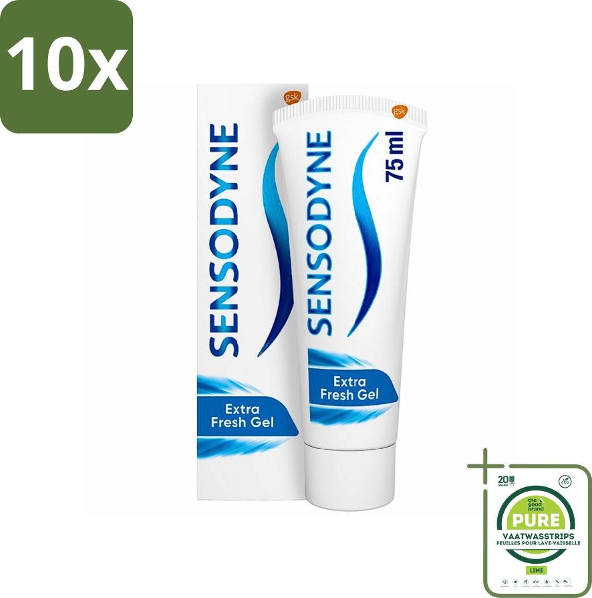 10 x Sensodyne - Tandpasta - Extra Fresh Gel - Voor Gevoelige Tanden - 75 ml - Grootverpakking - Gevoelige Tanden - Tandpasta - Frisse Mond - Tandplak - Tandbederf