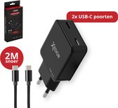 Xedor® Charge - 45W Snellader USB-C - Oplader USB-C met 2 Meter Gevlochten USB-C naar USB-C Kabel - GaN PD 3.0 Adapter USB-C - Geschikt voor Samsung, iPhone 15 / 16 / 17 / 18 (Pro) / Duo / Air, Tablet & Laptop - Zwart