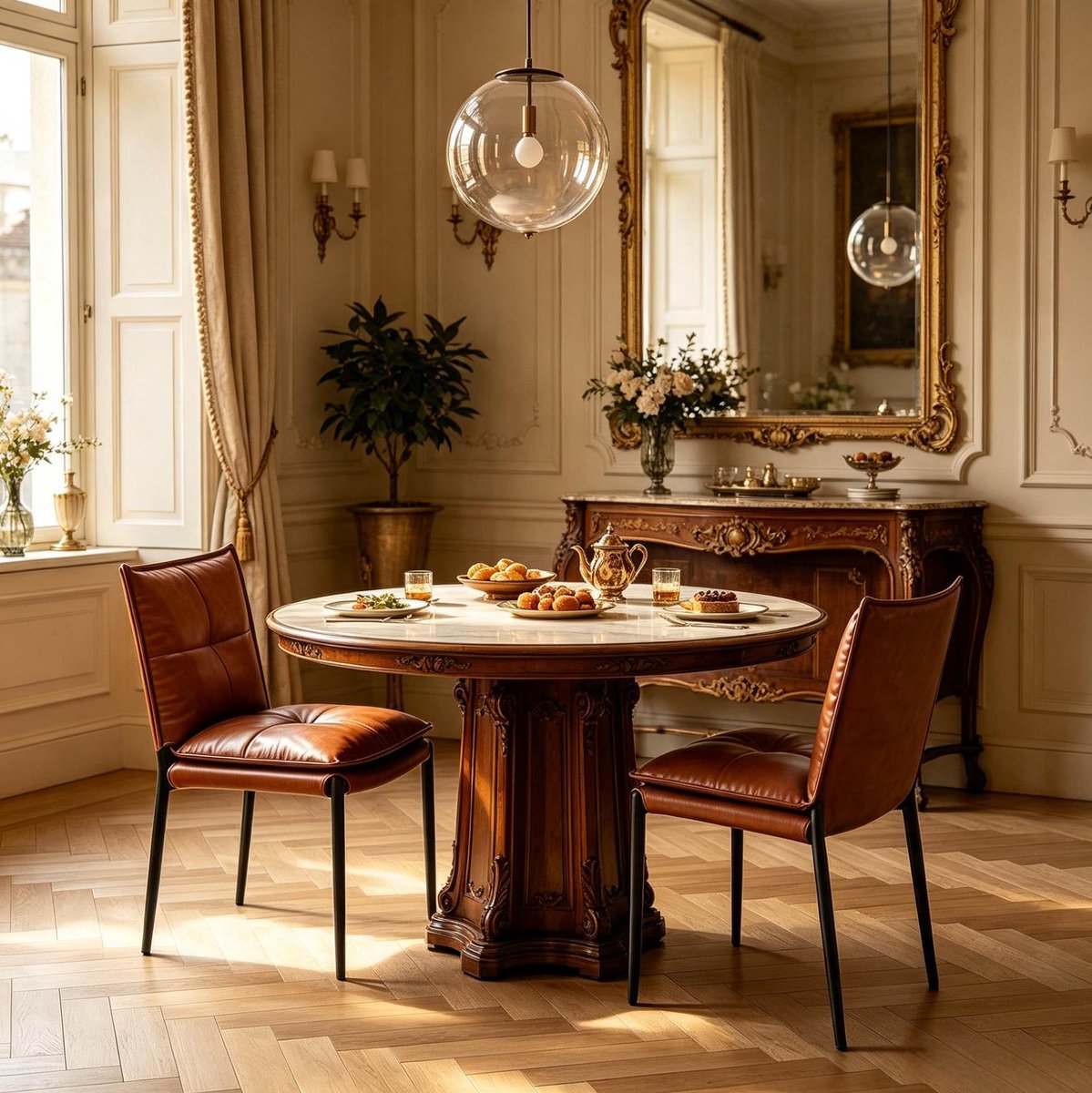 DESMIU Eetkamerstoel Set Van 2 - Modern Design Met Gestikt Patroon En Gevoerde Zitting - Voor Eetkamer En Keuken - Kunstleer - Zwart Bruin Zwart+bruin