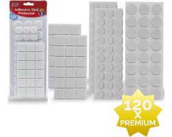 120x Premium Viltjes Stoelpoten - Wit - Zelfklevend Anti Kras Meubelvilt voor Meubels - 120 stuks - Rond en Vierkant - Zelfklevende Stoelpoot Beschermers - Meubelglijders Antikras Vilt voor Stoel - Bank - Tafel - Elektrische Apparatuur