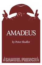 Boekomslag met 'AMADEUS' in grote witte letters, geschreven door Peter Shaffer. Gevuld met een silhouet van Napoleon.