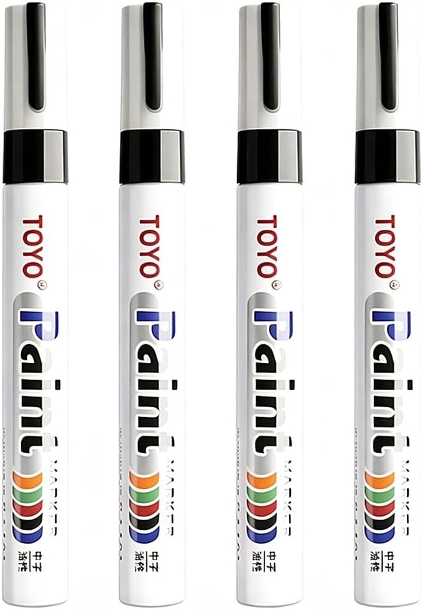 Set van 4 permanente markers in zwart, waterproof en geschikt voor hout, metaal, plastic en meer