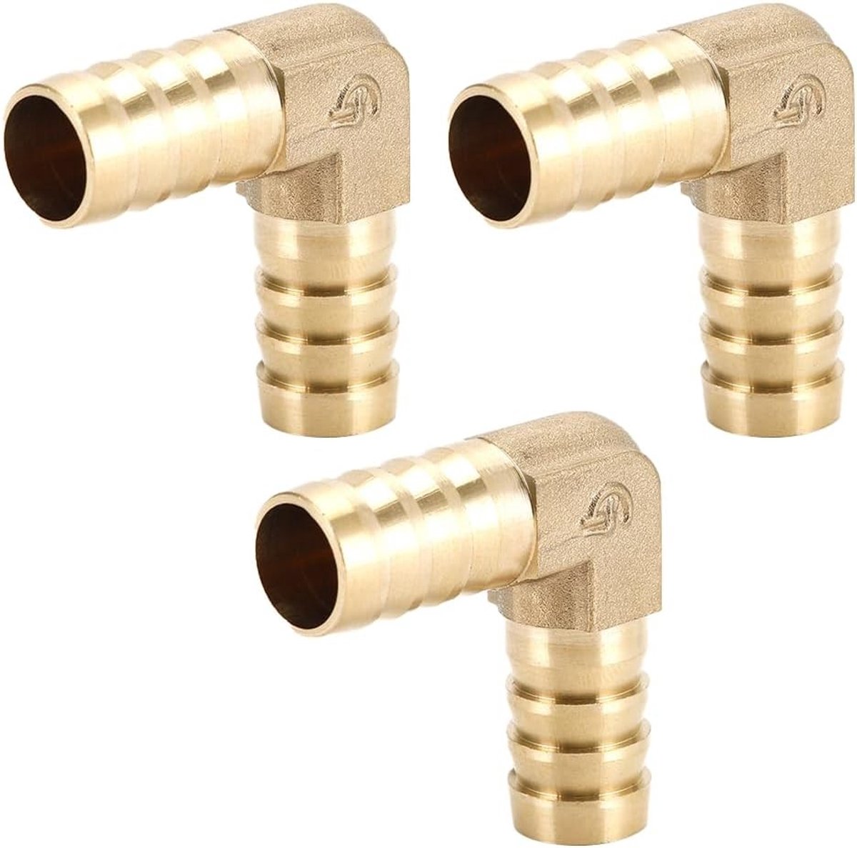 3-delige 8mm Messing Slang Connector voor Gasoline - 90 Graden L-vormige Koppeling voor Water, Lucht en Olie Slangen met Mannetjesdraad
