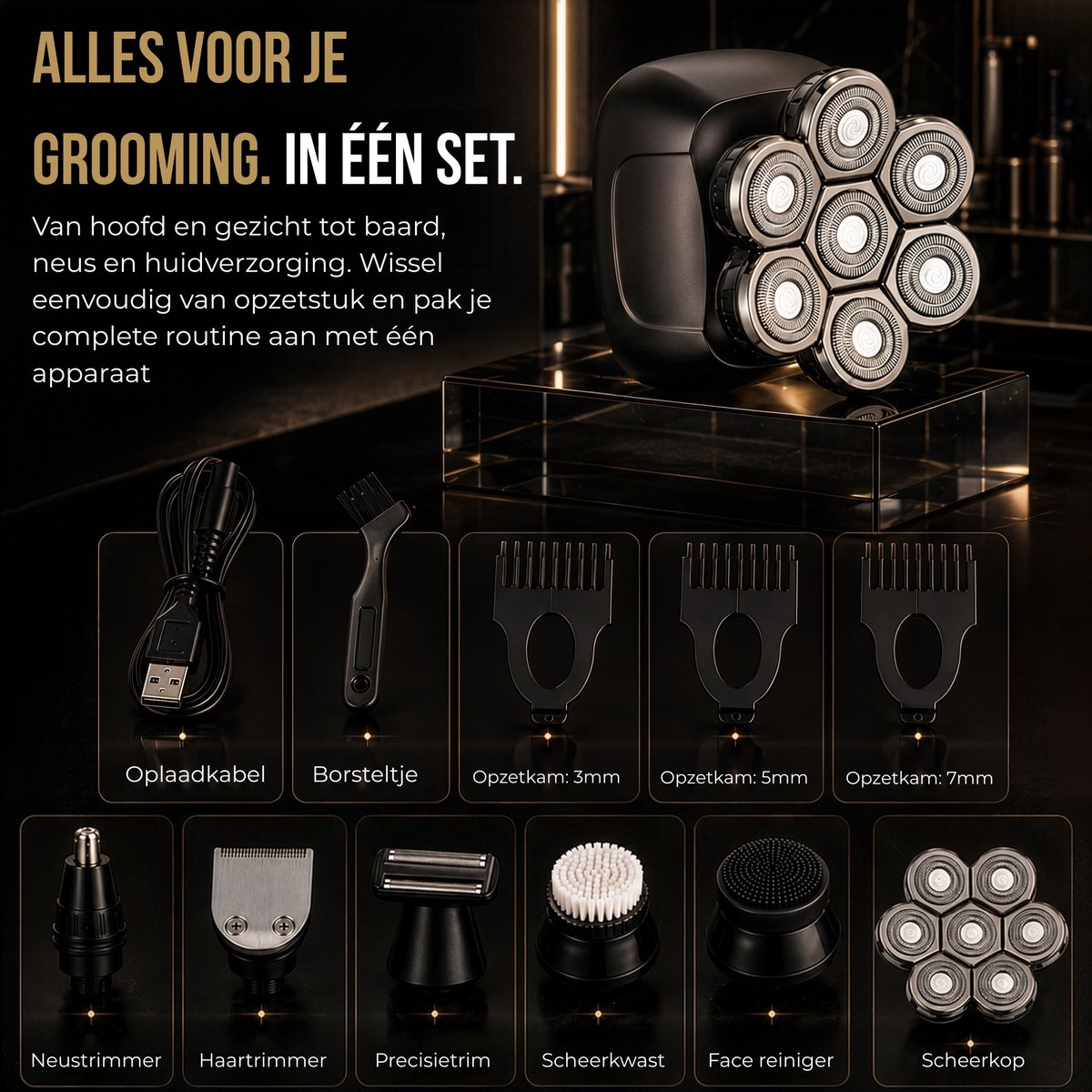 6-in-1 Scheerapparaat Mannen – Trimmer - Tondeuse - Sansbeauté® Skull Sharp PRO - Electric Face & Head Shaver - Hoofd Kaal Scheren – Nat & Droog - Draadloos Opladen - Elektrisch thumbnail 2