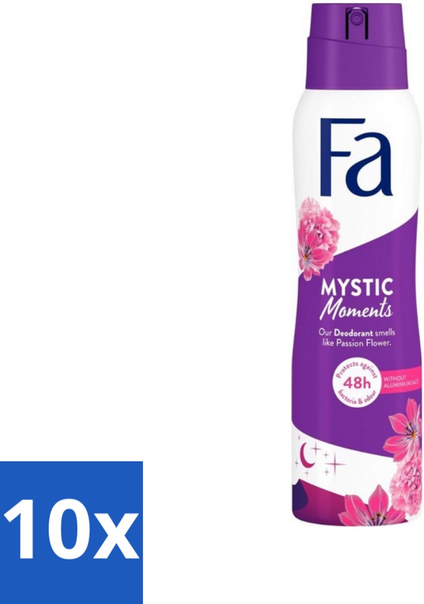 Fa - Deodorant Spray - Mystic Moments - Passiebloem geur - 48 uur Bescherming - 150 ml - Bulkverpakking - 10 stuks