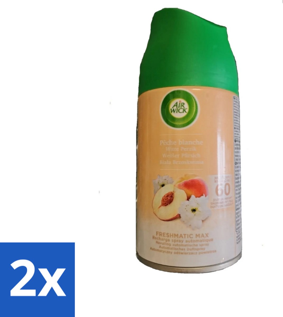 2 x Air Wick - Luchtverfrisser Navulling - Witte Perzik - Automatische Spray - 250 ml - Air Wick Freshmatic - Witte Perzik - Geurverspreiding - Automatische Spray - Navulling