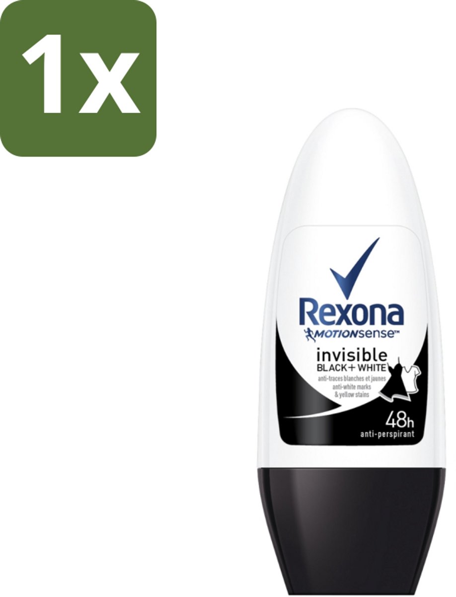 1 x Rexona - Invisible Black & White - Deo Roller - Anti-transpirant - 50 ml - Deodorant - Anti-transpirant - Vlekkenvoorkomend - 48 Uur Bescherming - Roll-on Deodorant