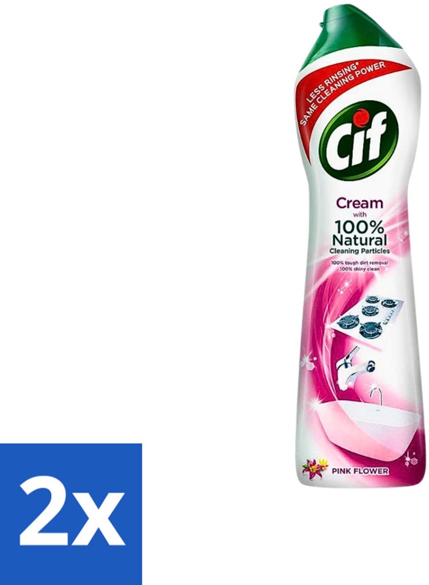 2 x Cif - Badkamer & Keuken - Schuurmiddel - Cream Pink Flower - 500 ml - Cif Schuurmiddel - Schuurmiddel - Reinigingsmiddel - Vuil Verwijderen - Vet Verwijderen