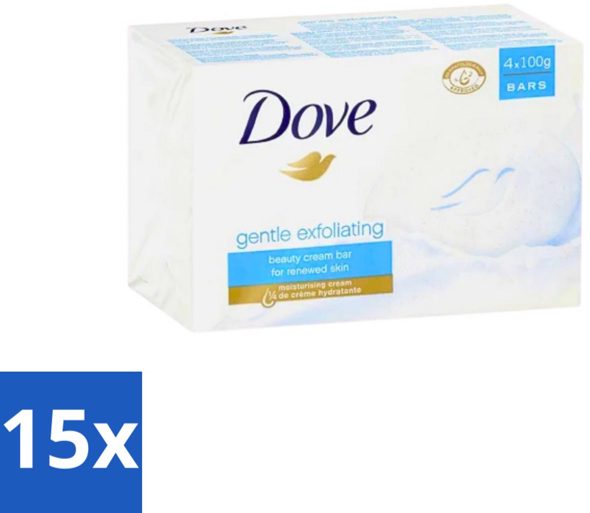 15 x Dove - Zeep - Gentle Exfoliating - Verfrissend - 4 x 100 g - Dove Beauty Bar - Exfolierende Zeep - Zachte Huid - Huidverzorging - Vochtige Huid