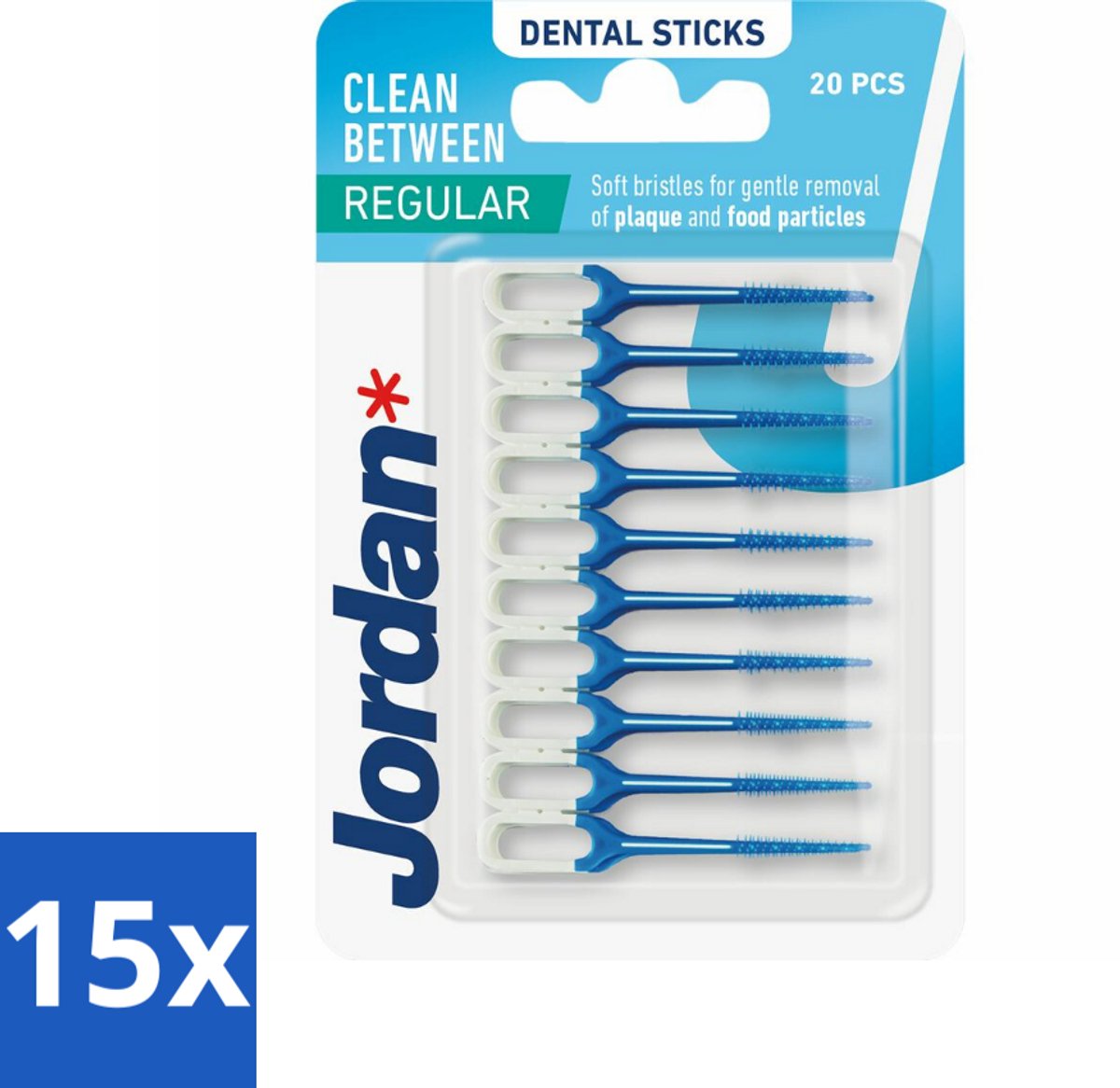 15 x Jordan Clean Between Sticks Regular 40 stuks per verpakking - Tandplak Verwijderen - Tandenstoker - Mondhygiëne - Tanden Reinigen - Voedselresten Verwijderen