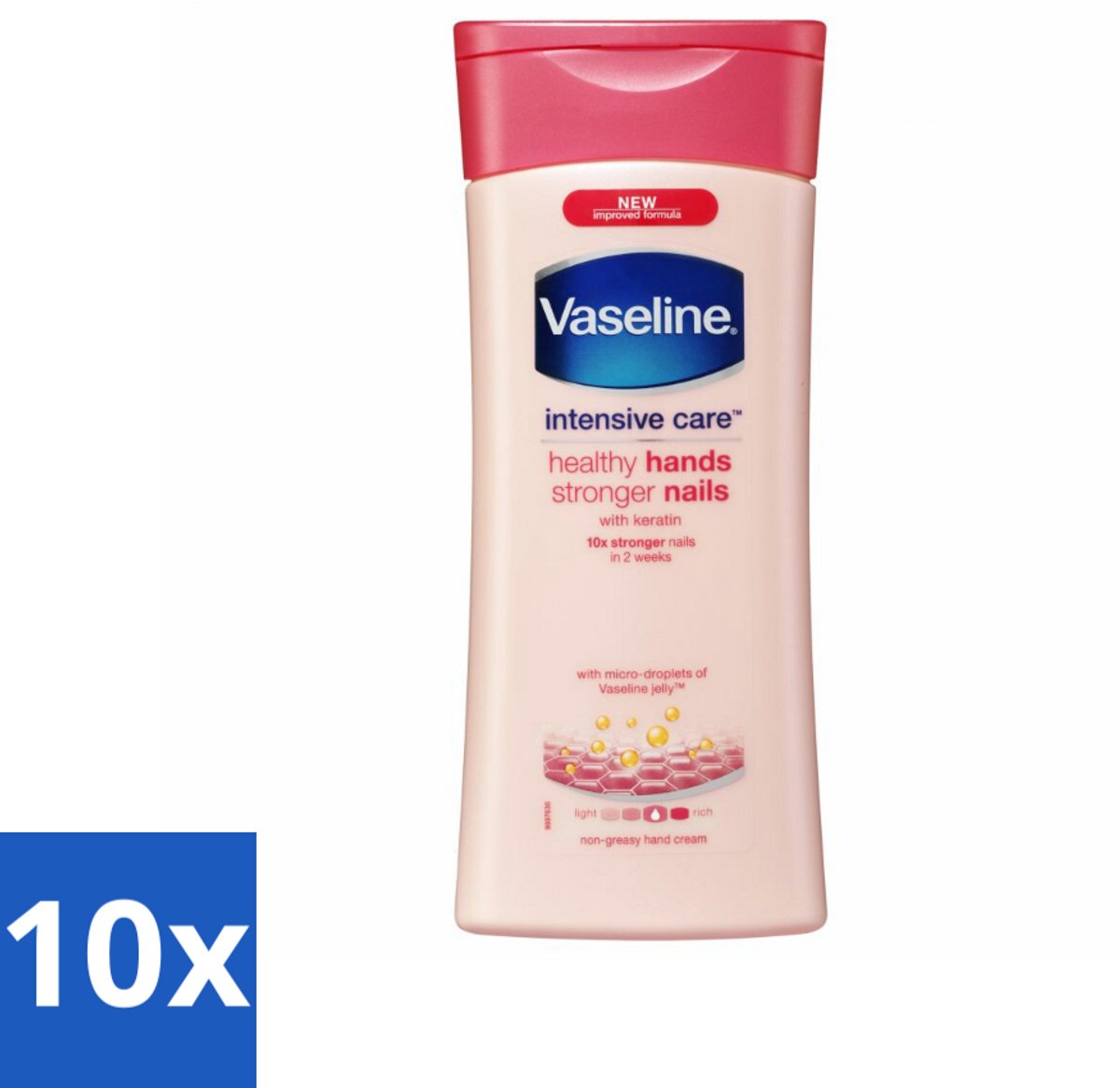 10 x Vaseline Handcreme Healthy Hands & Stronger Nails 200 ml - Handcrème - Nagelversterking - Keratine - Hydratatie - Handverzorging
