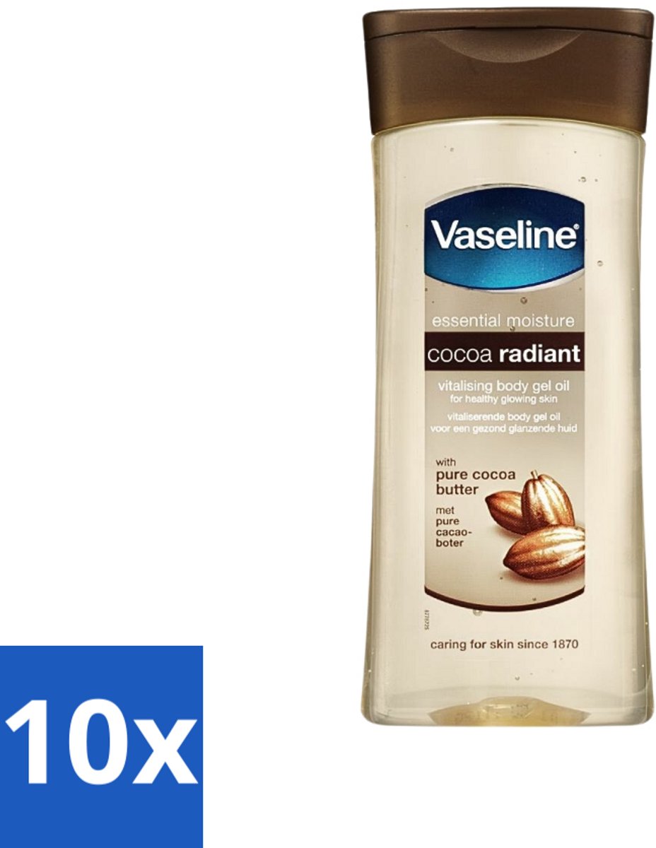10 x Vaseline - Cocoa Radiant - Oil Gel - Intens Voedend - 200 ml - Huidverzorging - Vochtigheid - Stralende Huid - Droge Huid - Cacaoboter
